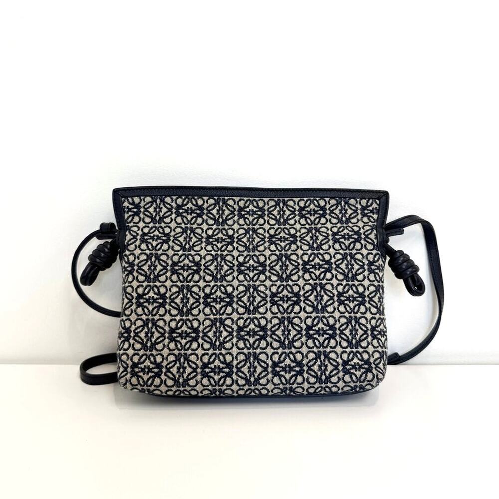 LOEWE Mini Flamenco Clutch Logo Monogram Crossbody Navy Leather Shoulder Bag